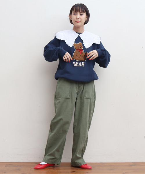 My Fav. CHILD WOMAN(マイファブチャイルドウーマン)の「綿ツイル 製品硫化染めファティーグパンツ(カーゴパンツ・レディース・カーキ・38/36)」の20枚目の写真