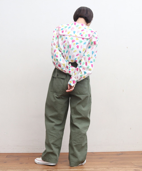 My Fav. CHILD WOMAN(マイファブチャイルドウーマン)の「綿ツイル 製品硫化染めファティーグパンツ(カーゴパンツ・レディース・カーキ・38/36)」の10枚目の写真