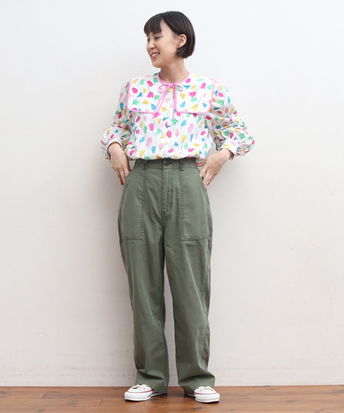 My Fav. CHILD WOMAN(マイファブチャイルドウーマン)の「綿ツイル 製品硫化染めファティーグパンツ(カーゴパンツ・レディース・カーキ・38/36)」の5枚目の写真