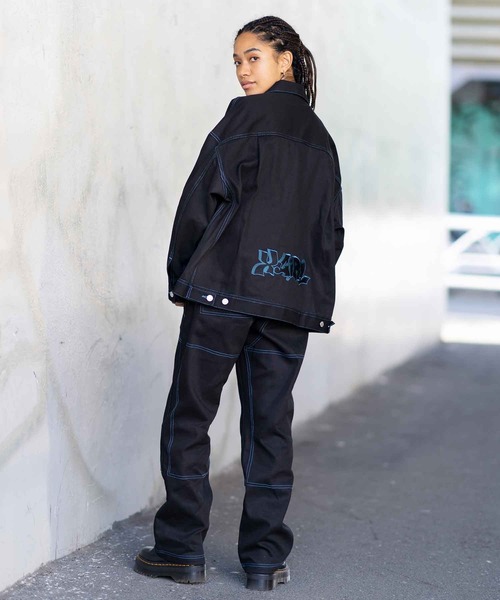 X-girl(エックスガール)の「GRAFFITI LOGO EMBROIDERY JACKET(カバーオール・レディース・ブラウン/ブラック/ライトグリーン・S/M)」の4枚目の写真