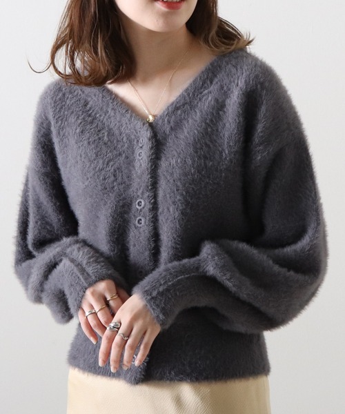 Cheek(チーク)の「シャギー2Wayニットカーディガン(カーディガン/ボレロ・レディース・チャコールグレー/モカ/ベージュ・MEDIUM)」の1枚目の写真