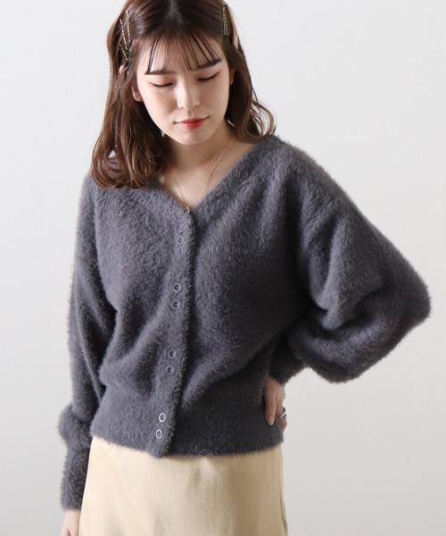 Cheek(チーク)の「シャギー2Wayニットカーディガン(カーディガン/ボレロ・レディース・チャコールグレー/モカ/ベージュ・MEDIUM)」の8枚目の写真