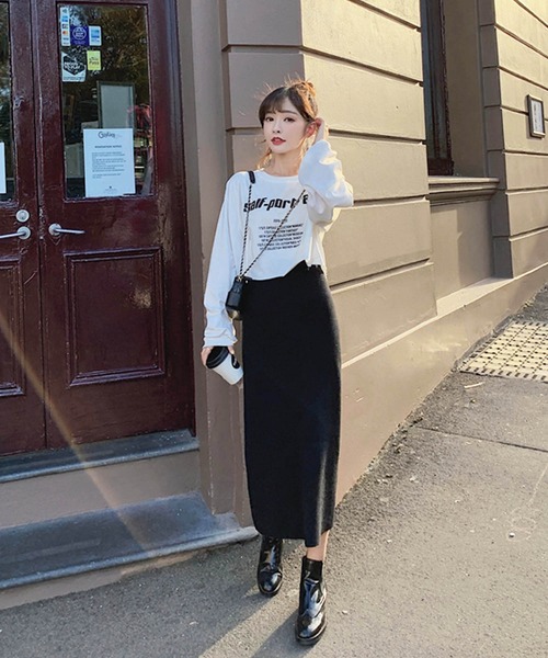 Anuenue(アヌエヌエ)の「Iラインミモレ丈タイトスカート(スカート・レディース・ブラック/ベージュ/パープル/グレー・FREE)」の9枚目の写真