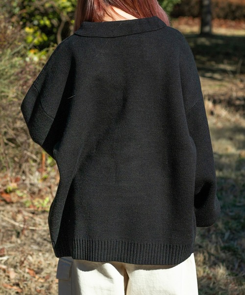 PairPair(ペアペア)の「クマジャガードポロニットプルオーバー(ユニセックス)(ニット/セーター・レディース・ブラック/グリーン・FREE)」の7枚目の写真