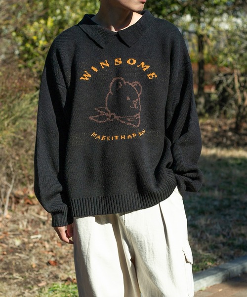 PairPair(ペアペア)の「クマジャガードポロニットプルオーバー(ユニセックス)(ニット/セーター・レディース・ブラック/グリーン・FREE)」の9枚目の写真