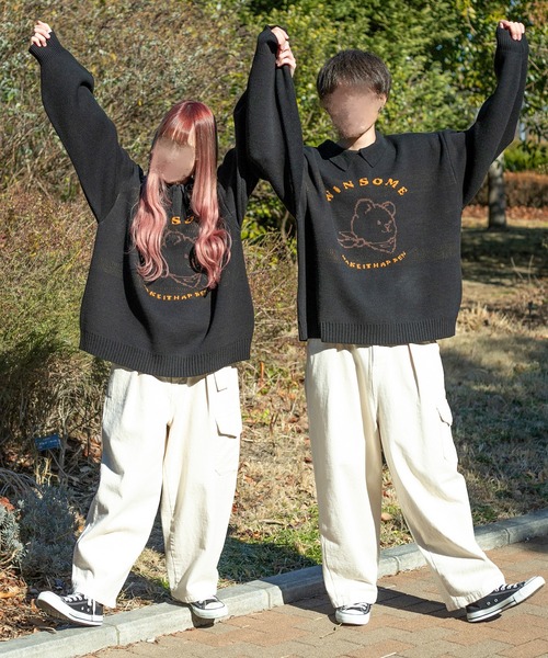 PairPair(ペアペア)の「クマジャガードポロニットプルオーバー(ユニセックス)(ニット/セーター・レディース・ブラック/グリーン・FREE)」の11枚目の写真