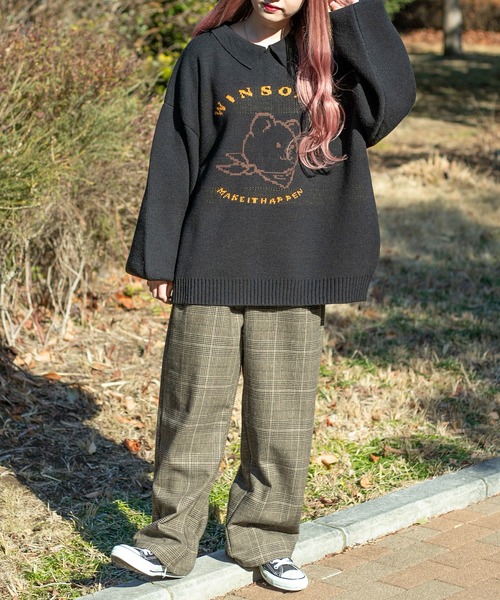 PairPair(ペアペア)の「クマジャガードポロニットプルオーバー(ユニセックス)(ニット/セーター・レディース・ブラック/グリーン・FREE)」の8枚目の写真