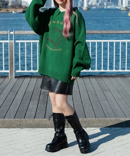 PairPair(ペアペア)の「クマジャガードポロニットプルオーバー(ユニセックス)(ニット/セーター・レディース・ブラック/グリーン・FREE)」の18枚目の写真