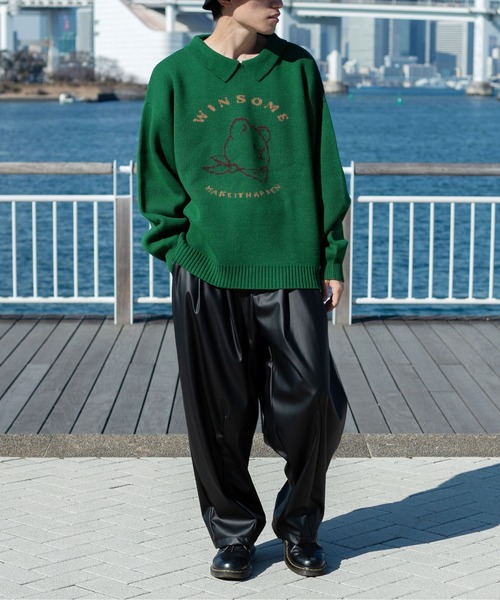 PairPair(ペアペア)の「クマジャガードポロニットプルオーバー(ユニセックス)(ニット/セーター・レディース・ブラック/グリーン・FREE)」の22枚目の写真