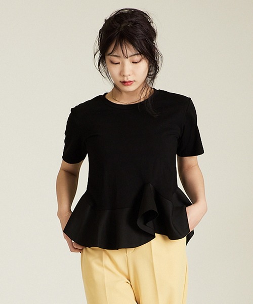 solleim(ソルレム)の「ビックフリルティアードTシャツ(Tシャツ/カットソー・レディース・ブラック/グリーン・M)」の1枚目の写真