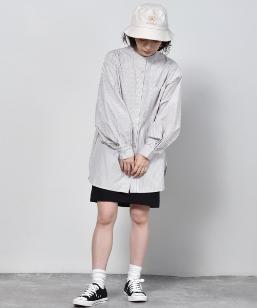 RETRO GIRL（レトロガール）の「バンドカラーストライプシャツ（シャツ/ブラウス・レディース・ブラウン系その他/ピンク系その他/グリーン系その他・FREE）」の6枚目の写真