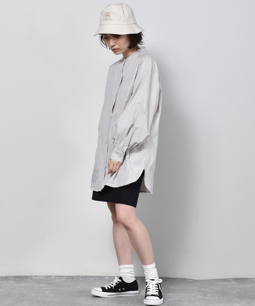 RETRO GIRL（レトロガール）の「バンドカラーストライプシャツ（シャツ/ブラウス・レディース・ブラウン系その他/ピンク系その他/グリーン系その他・FREE）」の7枚目の写真