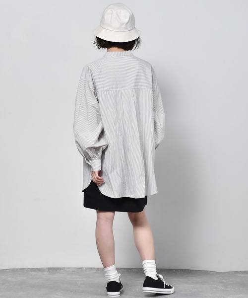 RETRO GIRL（レトロガール）の「バンドカラーストライプシャツ（シャツ/ブラウス・レディース・ブラウン系その他/ピンク系その他/グリーン系その他・FREE）」の9枚目の写真