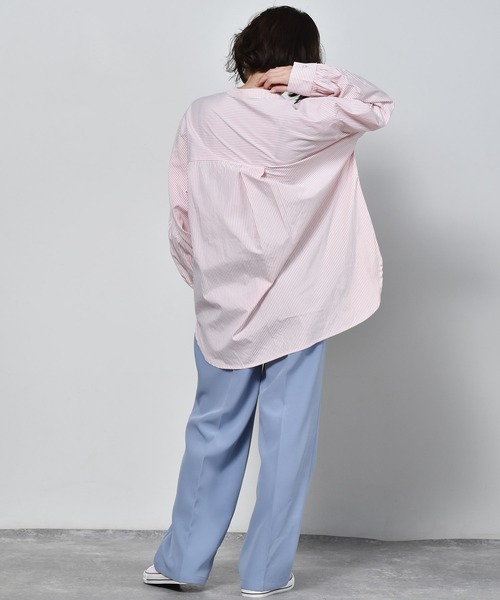 RETRO GIRL（レトロガール）の「バンドカラーストライプシャツ（シャツ/ブラウス・レディース・ブラウン系その他/ピンク系その他/グリーン系その他・FREE）」の21枚目の写真