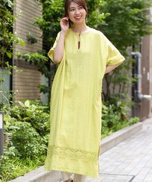 コットンレースストライプワンピース