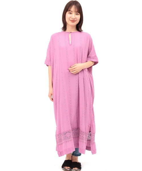 チチカカ（チチカカ）の「コットンレースストライプワンピース（ワンピース・レディース・パープル/ブラウン/イエロー・FREE）」の9枚目の写真