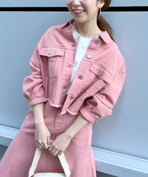 mysty woman（ミスティウーマン）の「USED加工デニムショートＧジャン 268862（デニムジャケット・レディース・ベージュ/ピンク/モカ・FREE）」の10枚目の写真