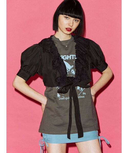 jouetie(ジュエティ)の「カラーグランジBIG Tシャツ(Tシャツ/カットソー・レディース・アイボリー/ブラック/ピンク・MEDIUM)」の2枚目の写真