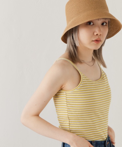 Kastane（カスタネ）の「【新色追加】カップ付2ストラップボーダーキャミ（Tシャツ/カットソー・レディース・イエロー/グリーン/ピンク/オフホワイト・FREE）」の5枚目の写真