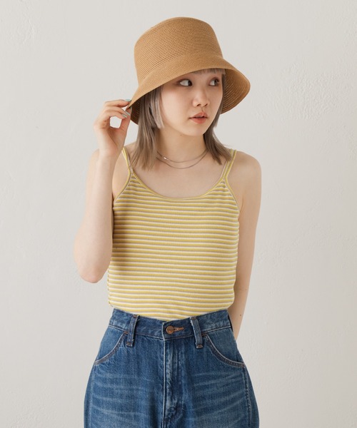 Kastane（カスタネ）の「【新色追加】カップ付2ストラップボーダーキャミ（Tシャツ/カットソー・レディース・イエロー/グリーン/ピンク/オフホワイト・FREE）」の6枚目の写真