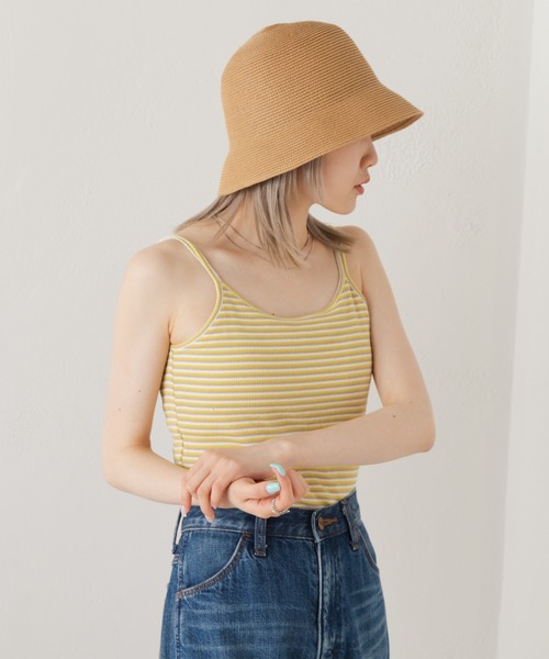 Kastane（カスタネ）の「【新色追加】カップ付2ストラップボーダーキャミ（Tシャツ/カットソー・レディース・イエロー/グリーン/ピンク/オフホワイト・FREE）」の7枚目の写真