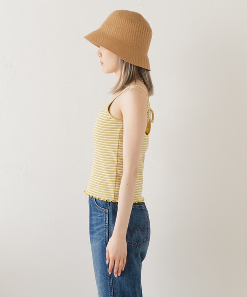 Kastane（カスタネ）の「【新色追加】カップ付2ストラップボーダーキャミ（Tシャツ/カットソー・レディース・イエロー/グリーン/ピンク/オフホワイト・FREE）」の8枚目の写真