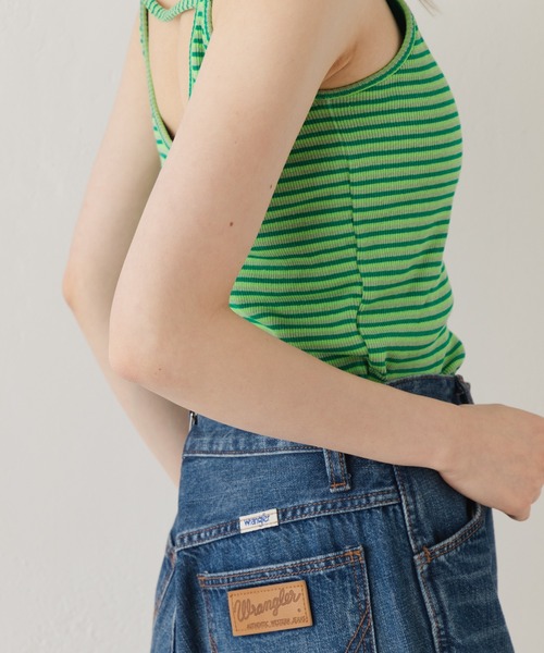 Kastane（カスタネ）の「【新色追加】カップ付2ストラップボーダーキャミ（Tシャツ/カットソー・レディース・イエロー/グリーン/ピンク/オフホワイト・FREE）」の13枚目の写真