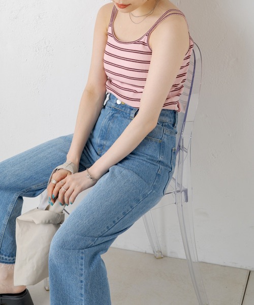 Kastane（カスタネ）の「【新色追加】カップ付2ストラップボーダーキャミ（Tシャツ/カットソー・レディース・イエロー/グリーン/ピンク/オフホワイト・FREE）」の22枚目の写真