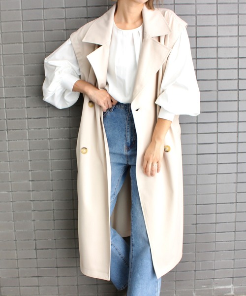 MLI'A(エムリア)の「ノースリロングトレンチジレ(トレンチコート・レディース・ベージュ/アイボリー・M)」の3枚目の写真