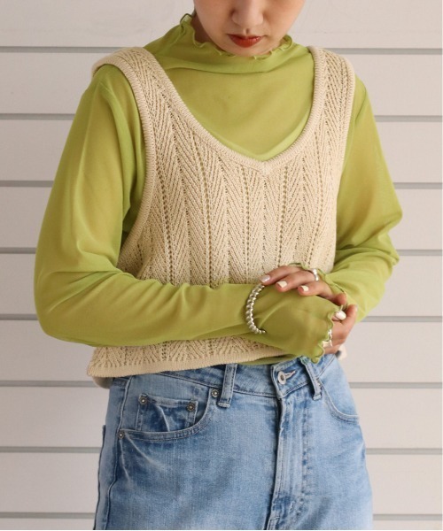 cepo（セポ）の「シアーメッシュトリムインナー（Tシャツ/カットソー・レディース・オフホワイト/ライム/オレンジ・M）」の2枚目の写真