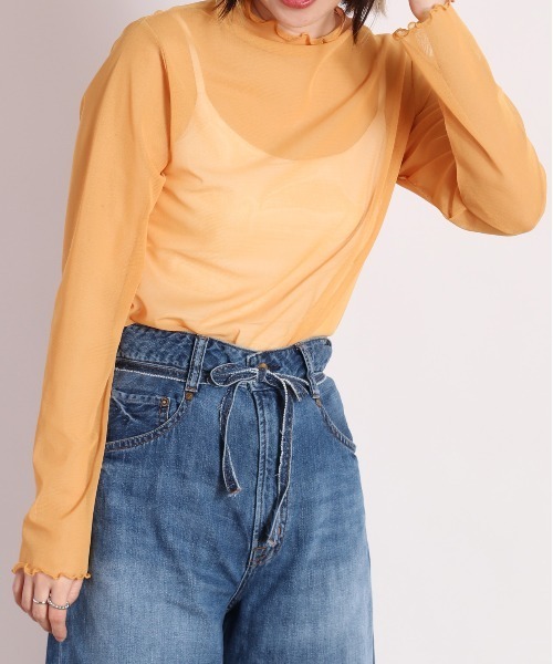 cepo（セポ）の「シアーメッシュトリムインナー（Tシャツ/カットソー・レディース・オフホワイト/ライム/オレンジ・M）」の3枚目の写真