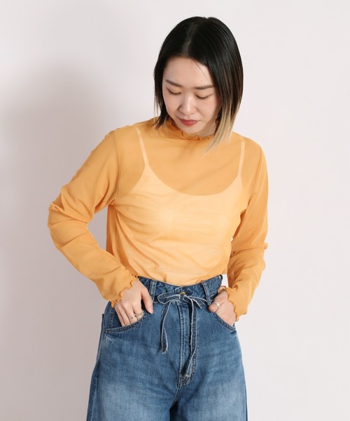 cepo（セポ）の「シアーメッシュトリムインナー（Tシャツ/カットソー・レディース・オフホワイト/ライム/オレンジ・M）」の7枚目の写真