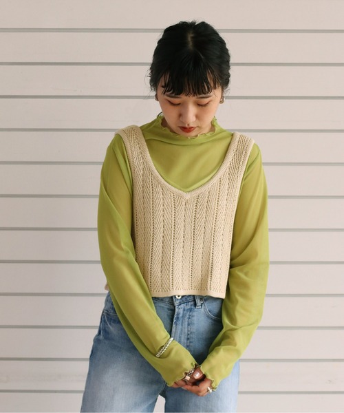 cepo（セポ）の「シアーメッシュトリムインナー（Tシャツ/カットソー・レディース・オフホワイト/ライム/オレンジ・M）」の17枚目の写真