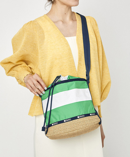【LeSportsac】SUMMER RUGBY GREEN LARGE RAFFIA POUCH★関税込 LeSportsac（レスポートサック）の「RAFFIA DRAWSTRING BAG