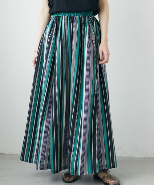 ELENCARE DUE（エレンカーレデュエ）の「・ELENCARE DUE マルチストライプスカート（スカート・レディース・パープル/ブラウン/レッド/グリーン・FREE）」の3枚目の写真
