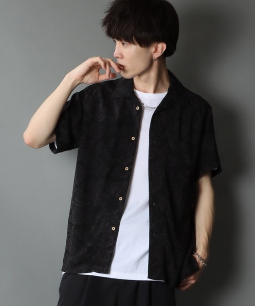 セール】Silky Drape Open Collar Street Aloha Shirt/シルキー
