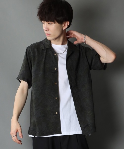 セール】Silky Drape Open Collar Street Aloha Shirt/シルキー