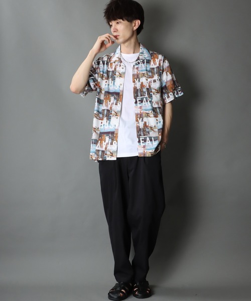 セール】Silky Drape Open Collar Street Aloha Shirt/シルキー