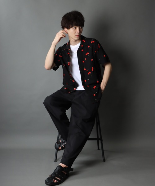 セール】Silky Drape Open Collar Street Aloha Shirt/シルキー