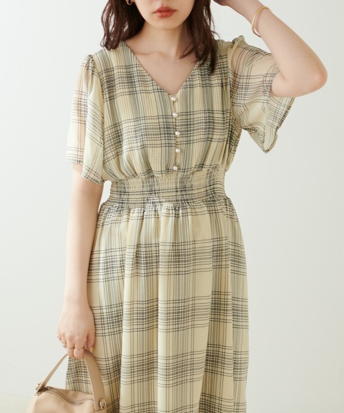 natural couture（ナチュラルクチュール）の「フレアスリーブお上品ワンピース（ワンピース・レディース・その他1/チェック/ブルー/ブラウン/ミント/ベージュ/ネイビー・FREE）」の7枚目の写真