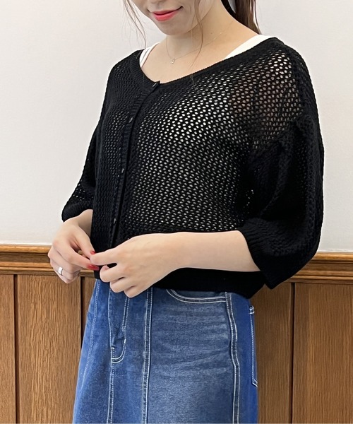 one way（ワンウェイ）の「タックスリーブメッシュカーデ（カーディガン/ボレロ・レディース・ホワイト/ブラック/ライトブラウン/ダークグリーン・FREE）」の17枚目の写真
