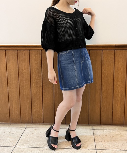 one way（ワンウェイ）の「タックスリーブメッシュカーデ（カーディガン/ボレロ・レディース・ホワイト/ブラック/ライトブラウン/ダークグリーン・FREE）」の20枚目の写真