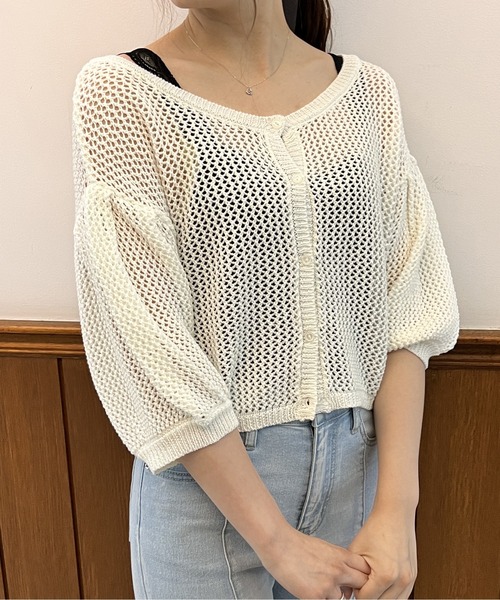 one way（ワンウェイ）の「タックスリーブメッシュカーデ（カーディガン/ボレロ・レディース・ホワイト/ブラック/ライトブラウン/ダークグリーン・FREE）」の5枚目の写真