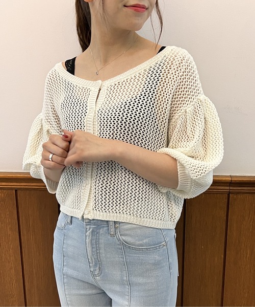 one way（ワンウェイ）の「タックスリーブメッシュカーデ（カーディガン/ボレロ・レディース・ホワイト/ブラック/ライトブラウン/ダークグリーン・FREE）」の7枚目の写真