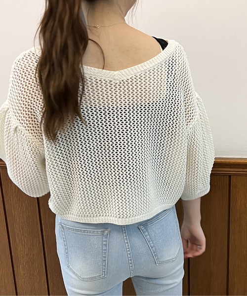 one way（ワンウェイ）の「タックスリーブメッシュカーデ（カーディガン/ボレロ・レディース・ホワイト/ブラック/ライトブラウン/ダークグリーン・FREE）」の8枚目の写真