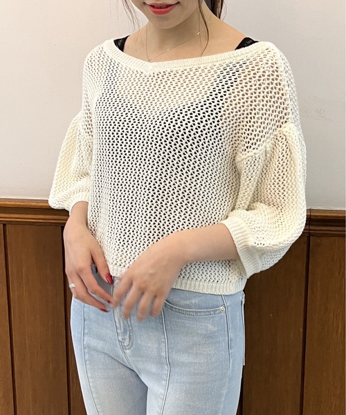 one way（ワンウェイ）の「タックスリーブメッシュカーデ（カーディガン/ボレロ・レディース・ホワイト/ブラック/ライトブラウン/ダークグリーン・FREE）」の14枚目の写真