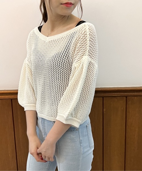 one way（ワンウェイ）の「タックスリーブメッシュカーデ（カーディガン/ボレロ・レディース・ホワイト/ブラック/ライトブラウン/ダークグリーン・FREE）」の15枚目の写真