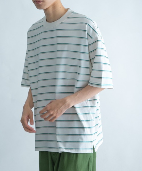 FORK&SPOON（フォークアンドスプーン）の「FORK&SPOON　ランダムボーダーショートスリーブTシャツ（Tシャツ/カットソー・メンズ・グリーン系その他/ベージュ系その他・5/4）」の14枚目の写真