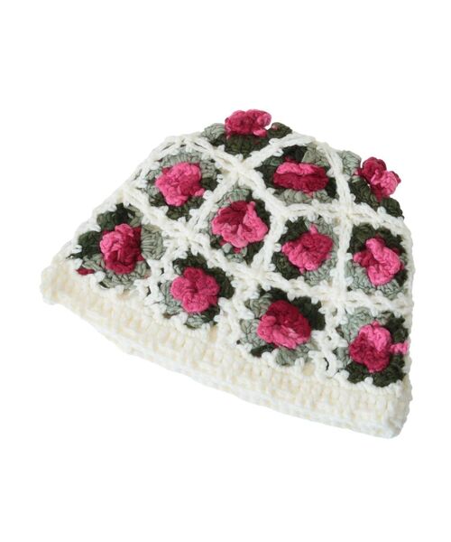 merry jenny(メリージェニー)の「gardenクロシェニットワッチ(ニットキャップ/ビーニー・レディース・オフホワイト/ブラック・FREE)」の3枚目の写真