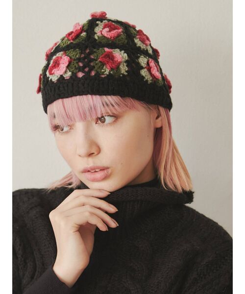 merry jenny(メリージェニー)の「gardenクロシェニットワッチ(ニットキャップ/ビーニー・レディース・オフホワイト/ブラック・FREE)」の16枚目の写真